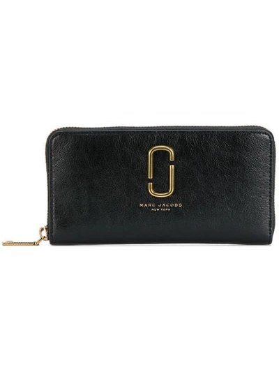 Marc Jacobs Double J Standard Leather Continental Wallet In Black/gold