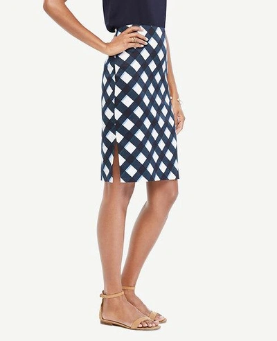 Ann Taylor Petite Graphic Gingham Pencil Skirt In Batik Blue