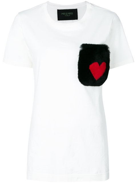 Mr & Mrs Italy T-shirt With Fur Pocket In White | ModeSens