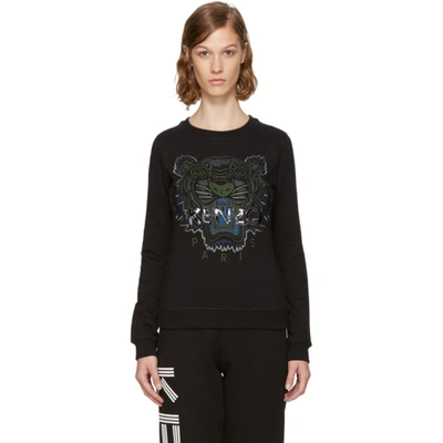 Kenzo Tiger Embroidery Cotton Sweatshirt In Black