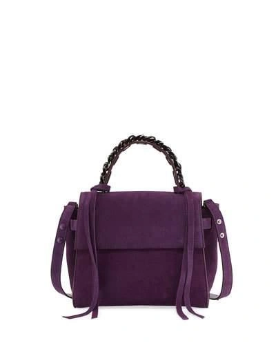 Elena Ghisellini Angel Small Suede Top Handle Bag In Dark Purple