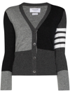 Thom Browne Color Blocked Cashmere Knit Cardigan In Grey