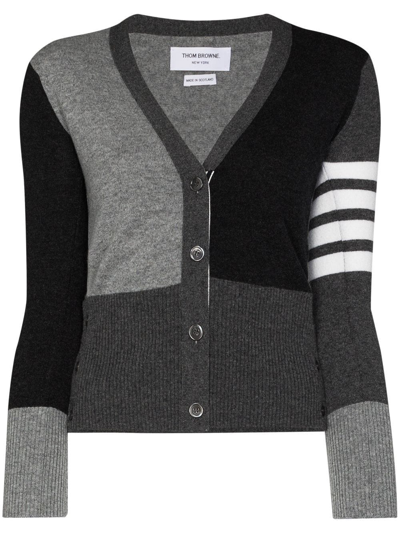 Thom Browne Color Blocked Cashmere Knit Cardigan In Grey