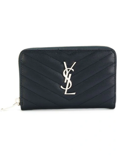Saint Laurent Monogram Compact Matelassé Leather Zip-around Wallet In Black