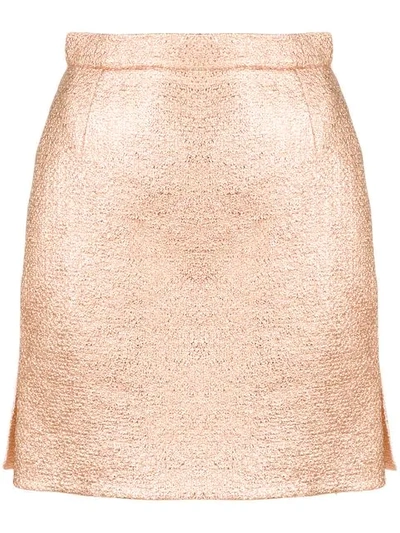 Carven Metallic High-rise Straight Skirt, Copper In Gold