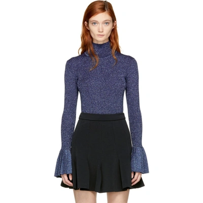 Carven Metallic Sweater With Pleats In Bleu Astral
