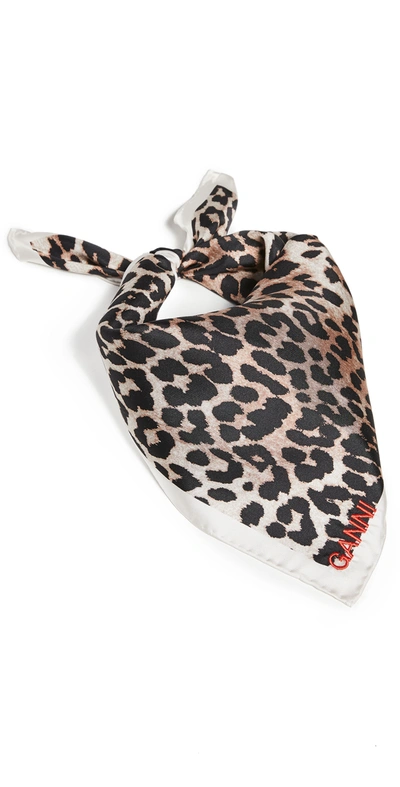 Ganni Logo-embroidered Leopard-print Silk Scarf In Multi