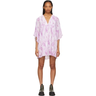 Ganni White & Purple Georgette Pleated Oversize Mini Dress  display picture 1