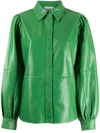 Ganni Panelled Puff Sleeve Shirt In Kelly Green
