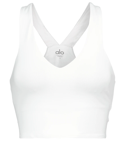 Alo Yoga Real V-neck Stretch-woven Bra In White