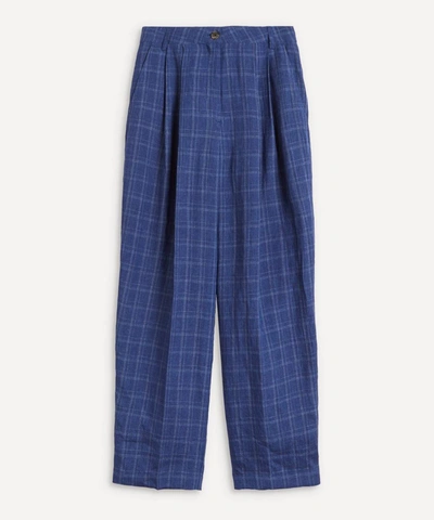 Wood Wood Sirid Linen Tailored Trousers In Blue Check