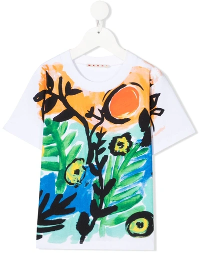 Marni Kids' Painterly-print Cotton T-shirt In White