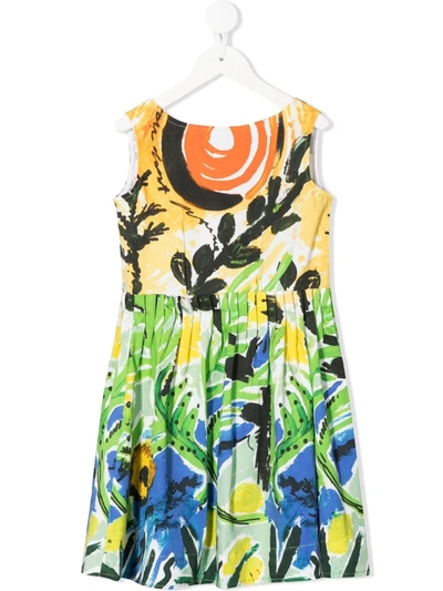 Marni Kids' Floral Flared Sleeveless Dress In Green