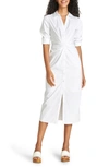 Veronica Beard Cita Long Sleeve Stretch Cotton Shirtdress In White