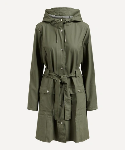 Rains Curve Tie Belt Jacket In Green