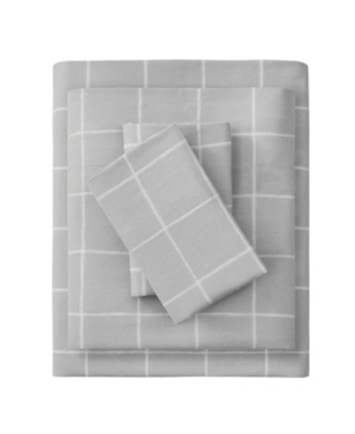 Beautyrest Oversized Flannel California King Oversized Cotton Flannel Sheet Set, 4 Piece Bedding In Gray Windowpane