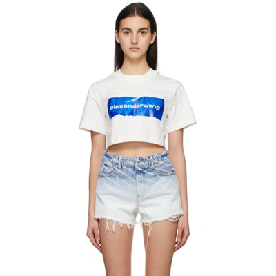 Alexander Wang Crop Top With Crumpled Logo Print In White