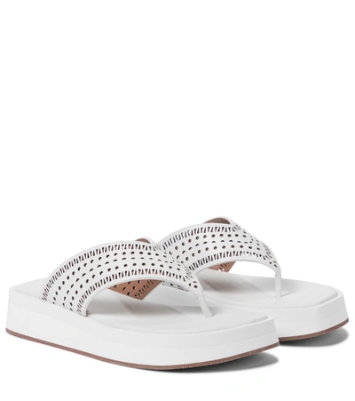 Alaïa Perforated Leather Platform Thong Sandals In White