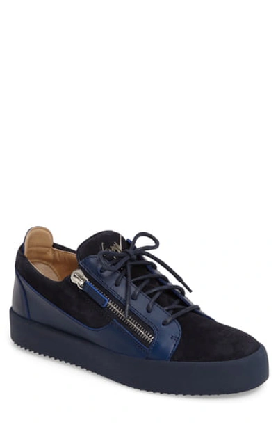 Giuseppe Zanotti Men's London Double-zip Leather Low-top Sneaker In Navy
