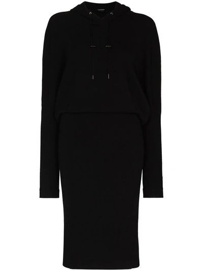 Tom Ford Long-sleeve Ribbed Stretch-cashmere Hooded Dress W/ Blouson Top In Black