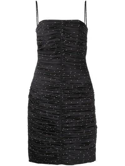 Tove Devon Ruched Polka-dot Organic Cotton Mini Dress In Black