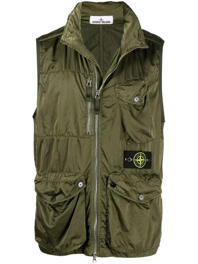 Stone Island Garment Dyed Cargo Pocket Vest In V0058 Olive