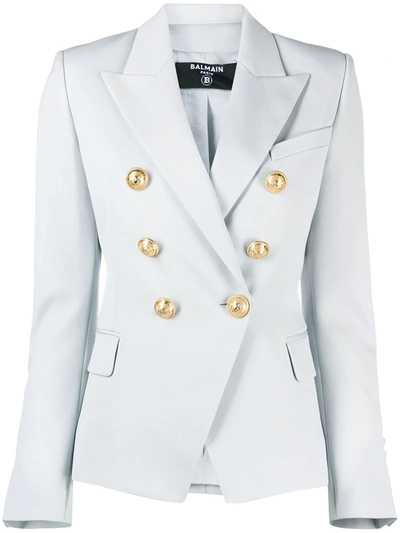 Balmain Double-breasted Cotton-piqué Blazer In Grey