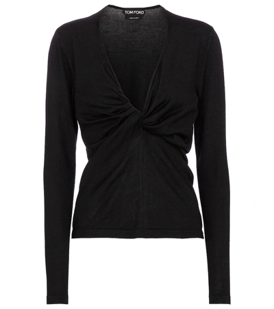 Tom Ford Black Plunge-neck Twist-detail Knitted Top In Nero