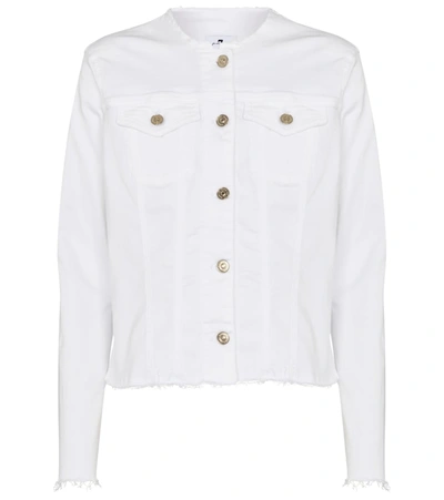 7 For All Mankind Collarless Stretch-denim Jacket In White