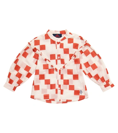 The Animals Observatory Kids' Cuckoo Checked Cotton Blouse In Red