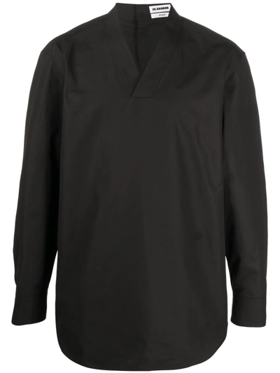 Jil Sander Saturday P.m. V-neck Organic Cotton Shirt In Black