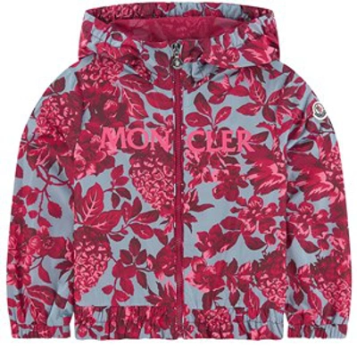 Moncler Kids' Pink Waterproof Floral Windbreaker In Blue