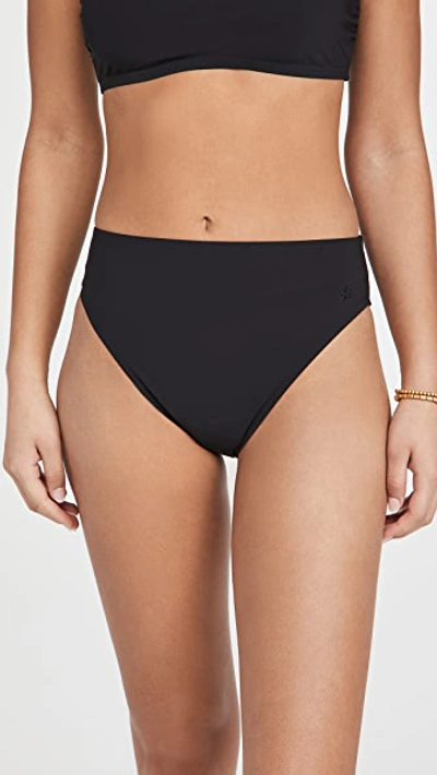 Tory Burch Solid High Leg High Waist Bikini Bottoms In Black