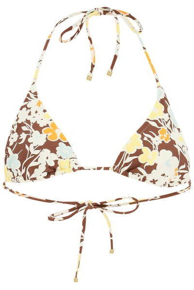 Tory Burch Printed String Bikini Top In Brown,white,orange