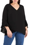Vince Camuto Flutter Sleeve Crossover Georgette Tunic Top In Rich Black