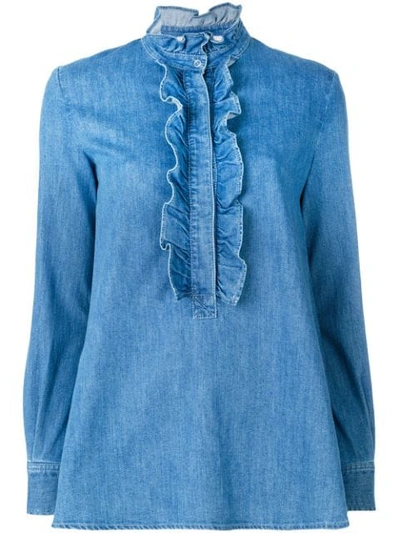 Stella Mccartney Ina Ruffled-trimmed Denim Shirt In 4029 - Mid Blue