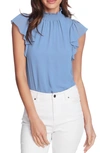 1.state Flutter Sleeve Smocked Neck Blouse In Oasis Blue