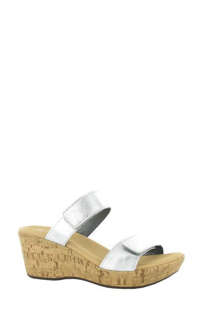 Naot Caveran Platform Slide Sandal In Soft Silver Leather