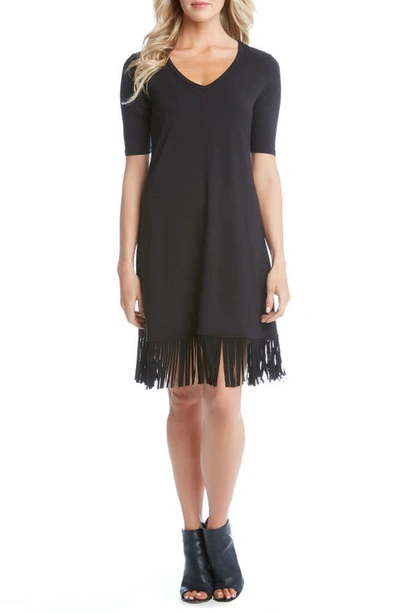 Karen Kane Fringe Trim A Line Dress In Black