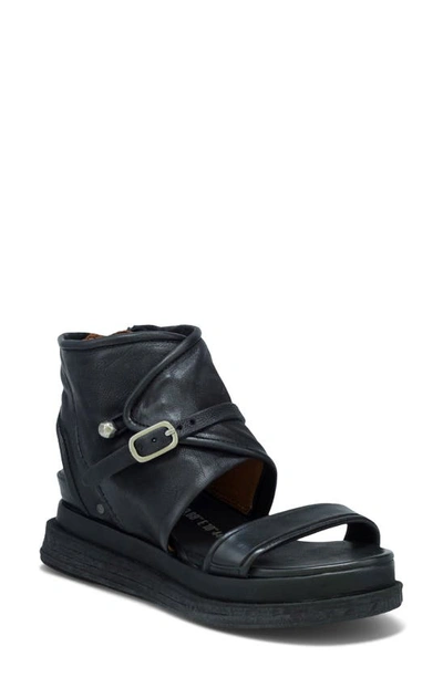 As98 Locke Ankle Strap Sandal In Black Leather