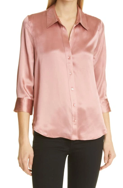 L Agence Dani Three-quarter Sleeve Silk Blouse In Pink