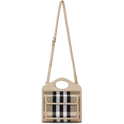 Burberry Leather-trimmed Checked Canvas Tote In Beige