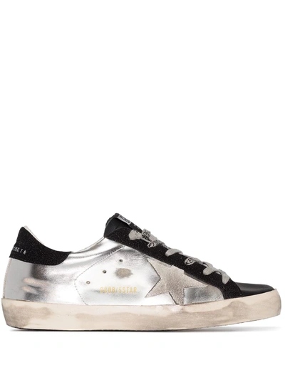 Golden Goose Silver And Black Super-star Leather Sneakers