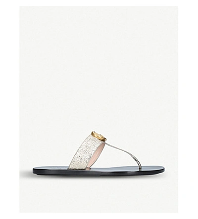 Gucci Marmont Leather Sandals In Gold