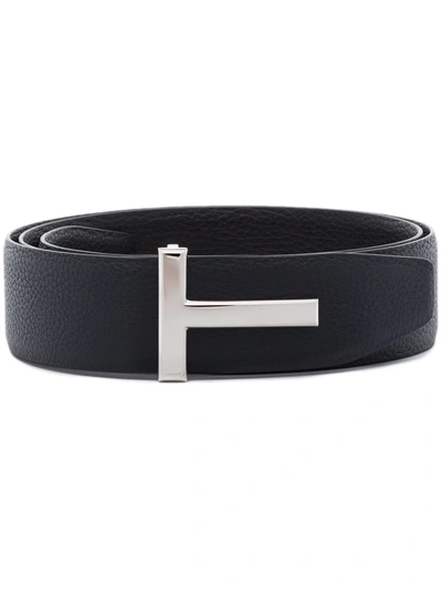 Tom Ford T Logo-buckle Reversible Leather Belt In Dark Navy Black