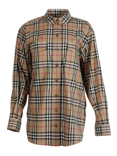 Burberry Iconic Beige Plaid Print Blouse In Brown | ModeSens