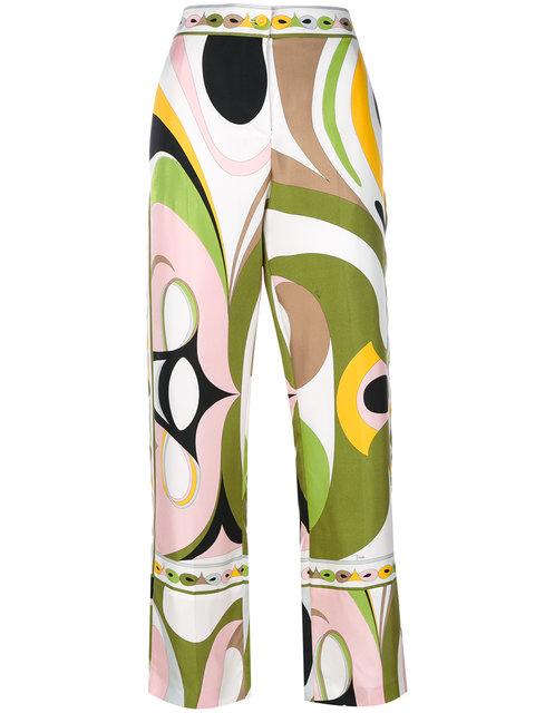 Emilio Pucci Maschere Print Silk Pajama Pants In Verde/rosa | ModeSens