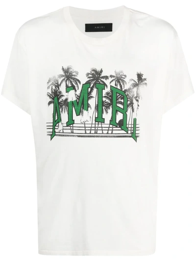 Amiri Varsity Palm Logo-print Cotton-jersey T-shirt In White