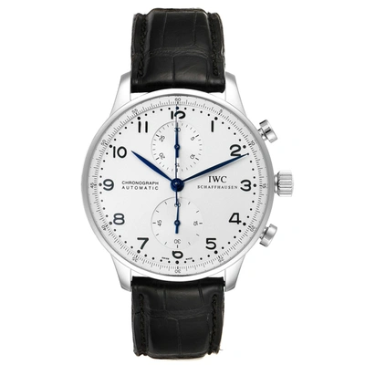 Iwc Schaffhausen Portuguese Chrono Silver Dial Blue Hands Steel Mens Watch Iw371446 In Not Applicable