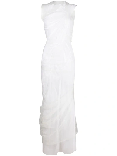 Maison Margiela Stretch Tulle Sleeveless Long Dress In Ivory